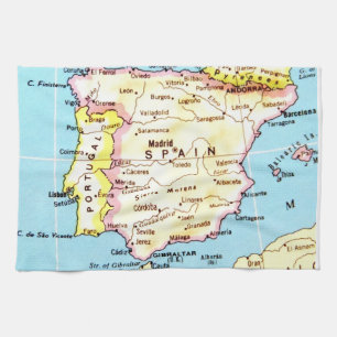 Colourful Map of Spain Design Kitchen Towel