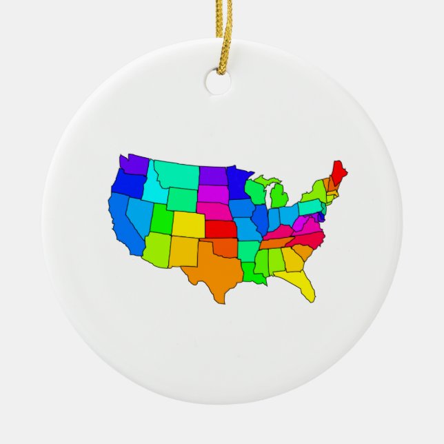 Colourful map of the United States of America Ceramic Ornament (Front)