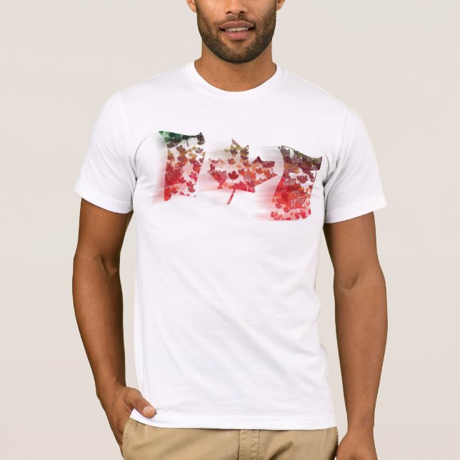 Colourful Maple Leaf Mosaic Waving Canada Flag T-Shirt (Front)