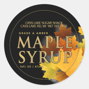 Colourful Maple Leaves Chiseled Text Maple Syrup Classic Round Sticker
