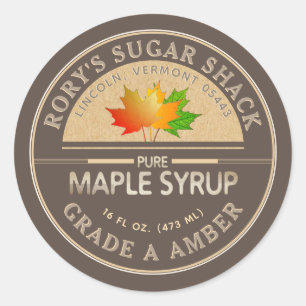 Colourful Maple Leaves Maple Syrup Kraft and Brown Classic Round Sticker