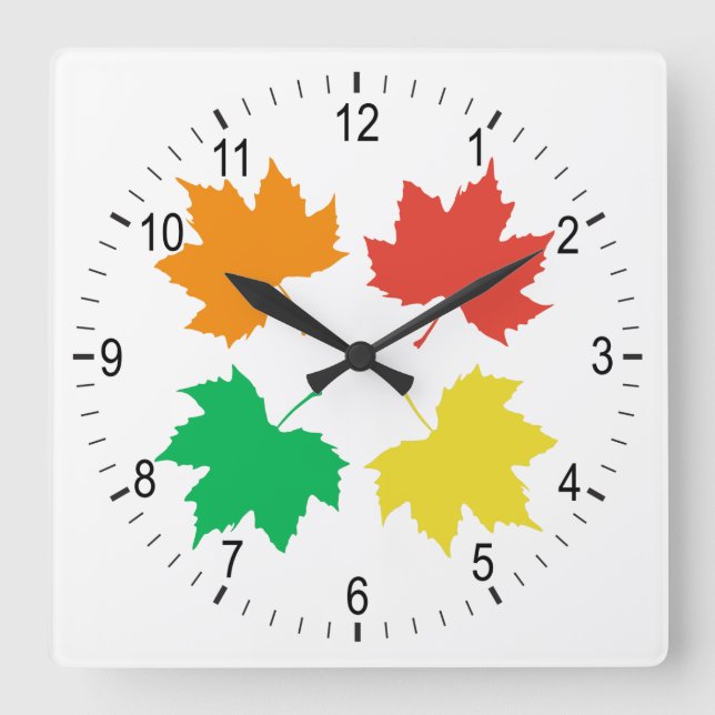 Colourful maple leaves pattern square wall clock (Front)