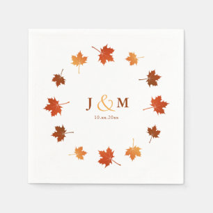 colourful maple leaves rustic fall wedding napkin