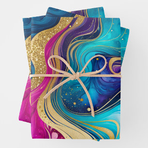 Colourful Marble Ink Art Wrapping Paper Sheets