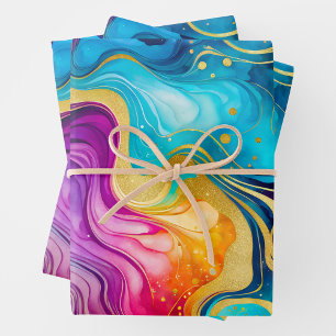 Colourful Marble Ink Art Wrapping Paper Sheets