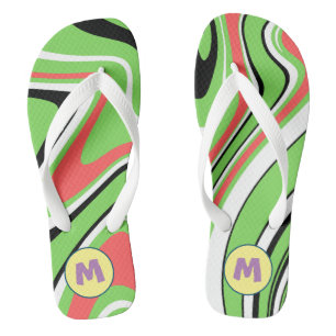 Colourful marble l Neon Green l Monogram Flip Flops