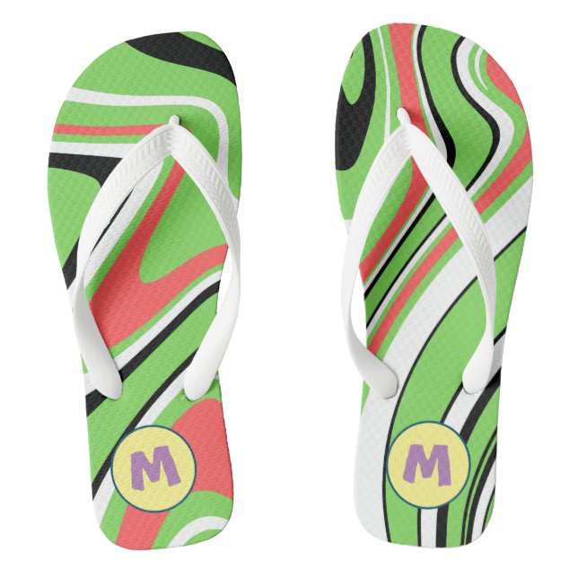 Colourful marble l Neon Green l Monogram Flip Flops (Footbed)