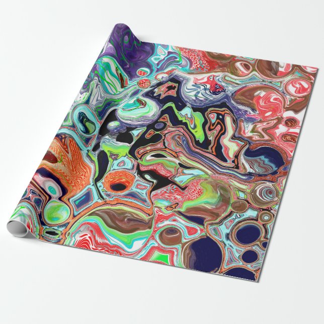 Colourful Marble Pour Paint Birthday  Wrapping Paper (Unrolled)