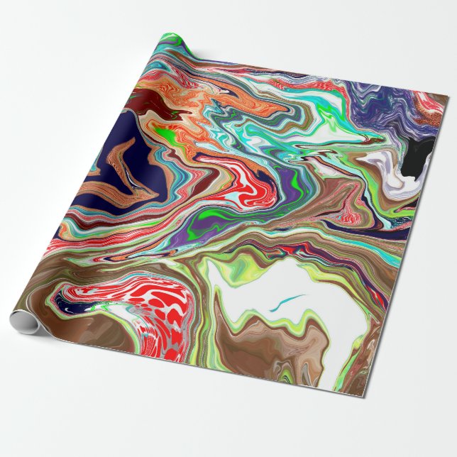Colourful Marble Pour Paint Birthday   Wrapping Paper (Unrolled)