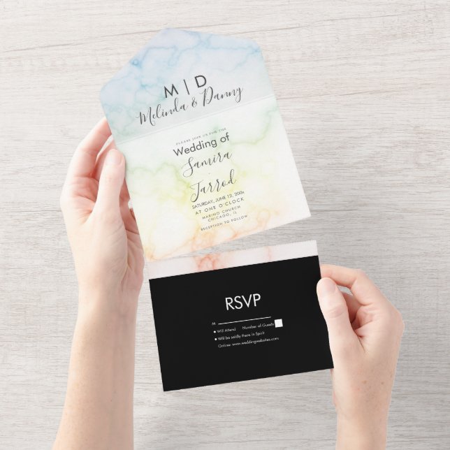 Colourful Marble Rainbow All In One Invitation (Tearaway)
