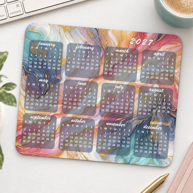 Colourful Marbled Art Pattern Design 2027 Calendar Mouse Pad (Creator Uploaded)