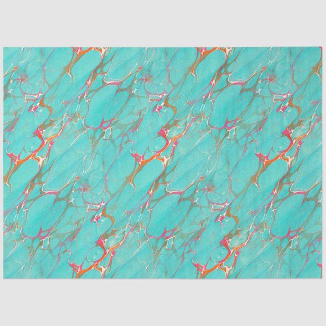Colourful Marbled Faux Turquoise Decoupage Craft  Tissue Paper (Front)