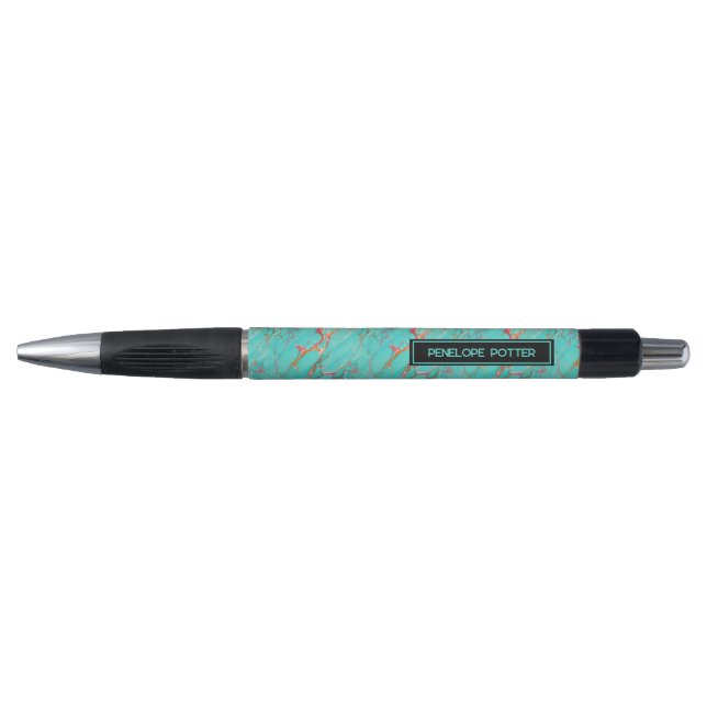 Colourful Marbled Faux Turquoise with Name  Pen (Front)