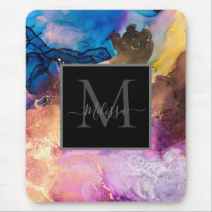 Colourful Marbled Monogram Name  Mouse Pad