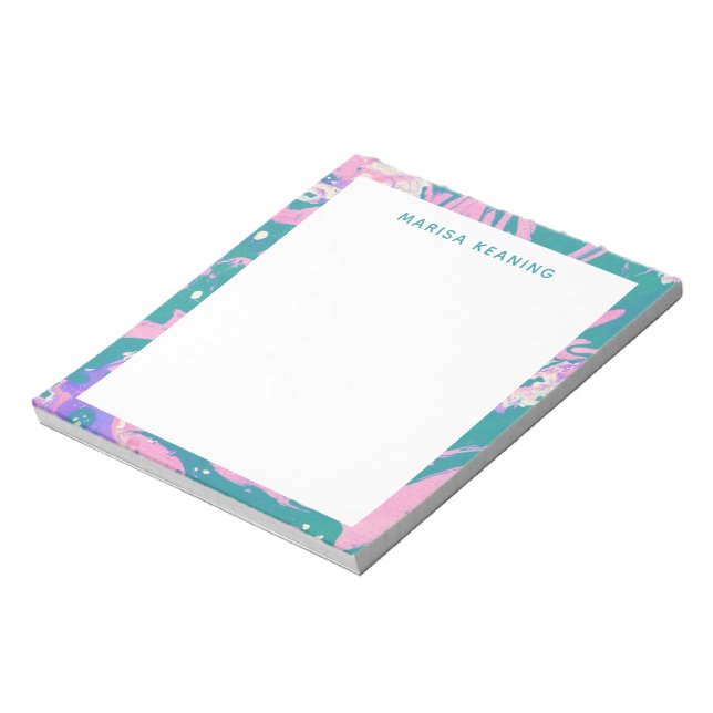 Colourful Marbled Paint in Pink and Green with Nam Notepad (Rotated)