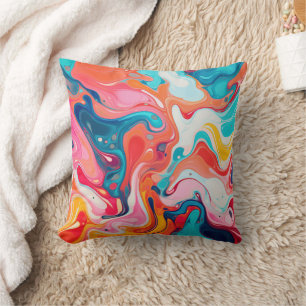 Colourful Marbled Pattern Paint Design Throw Pillow