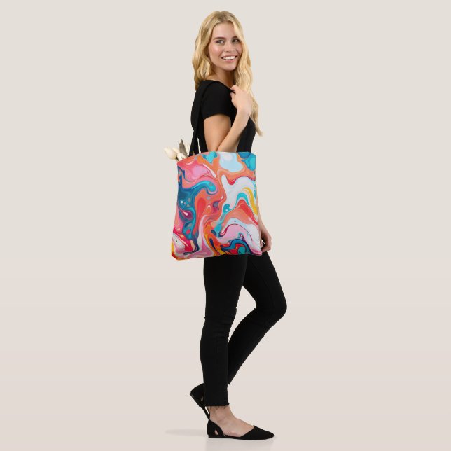 Colourful Marbled Pattern Paint Design Tote Bag (On Model)