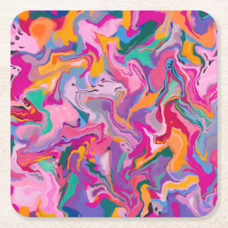 Colourful Marbleized Partyware Square Paper Coaster