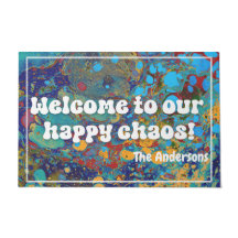 Colourful marbling welcome to our happy chaos