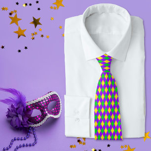 Colourful Mardi Gras Colours  Harlequin Pattern Tie