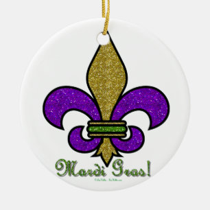 Colourful Mardi Gras Fleur De Lis Ceramic Ornament