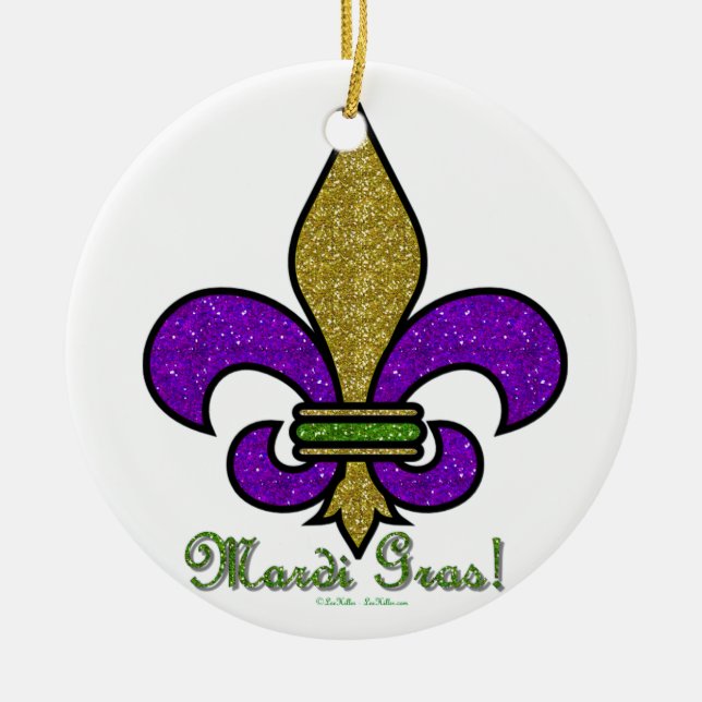 Colourful Mardi Gras Fleur De Lis Ceramic Ornament (Front)