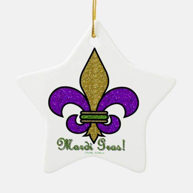 Colourful Mardi Gras Fleur De Lis Ceramic Ornament (Front)
