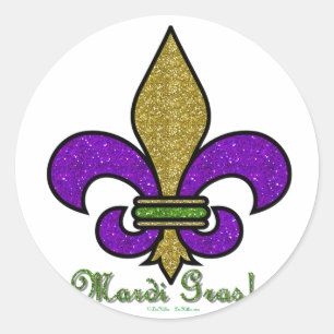 Colourful Mardi Gras Fleur De Lis Classic Round Sticker