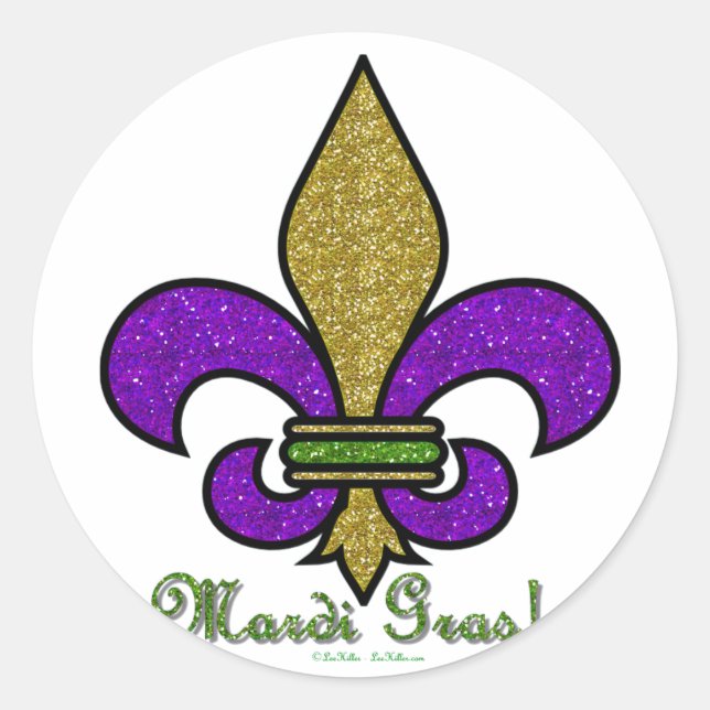 Colourful Mardi Gras Fleur De Lis Classic Round Sticker (Front)