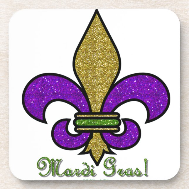 Colourful Mardi Gras Fleur De Lis Coaster (Front)