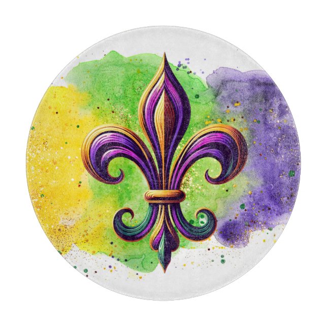 Colourful Mardi Gras Fleur de lis  Cutting Board (Front)