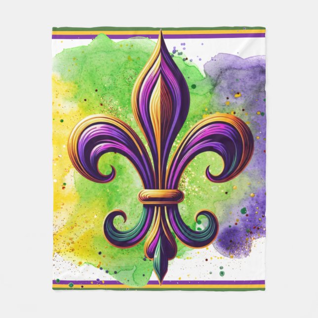 Colourful Mardi Gras Fleur de lis  Fleece Blanket (Front)