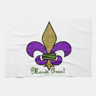Colourful Mardi Gras Fleur De Lis Kitchen Towel