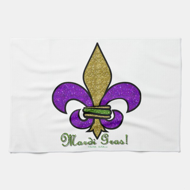 Colourful Mardi Gras Fleur De Lis Kitchen Towel (Horizontal)