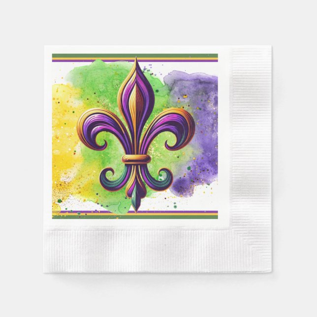 Colourful Mardi Gras Fleur de lis  Napkin (Front)