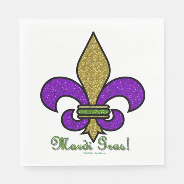 Colourful Mardi Gras Fleur De Lis Napkin (Front)