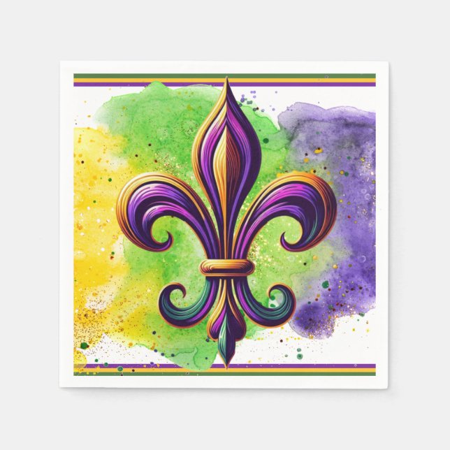 Colourful Mardi Gras Fleur de lis  Napkin (Front)