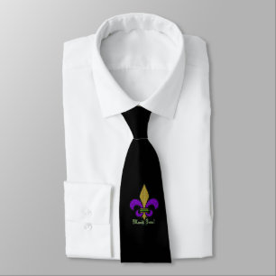 Colourful Mardi Gras Fleur De Lis on Black Tie
