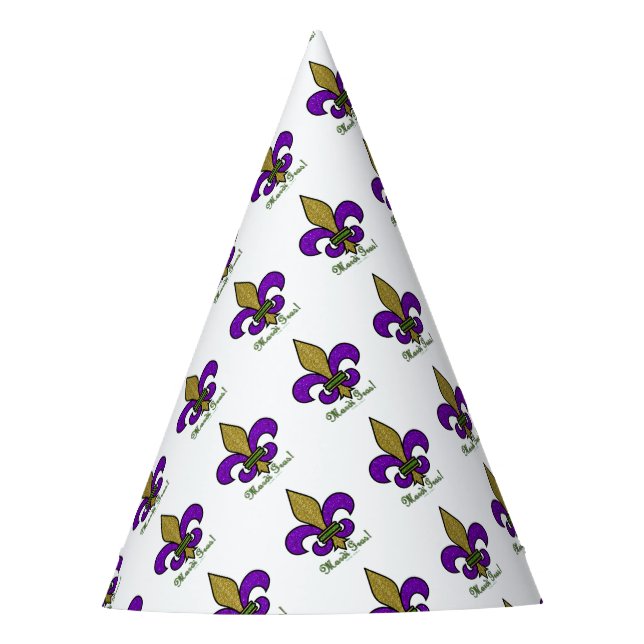 Colourful Mardi Gras Fleur De Lis Party Hat (Front)