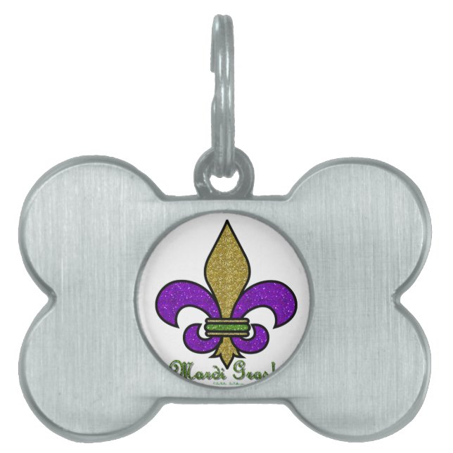 Colourful Mardi Gras Fleur De Lis Pet Tag (Front)