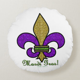 Colourful Mardi Gras Fleur De Lis Round Pillow