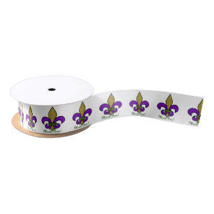 Colourful Mardi Gras Fleur De Lis Satin Ribbon