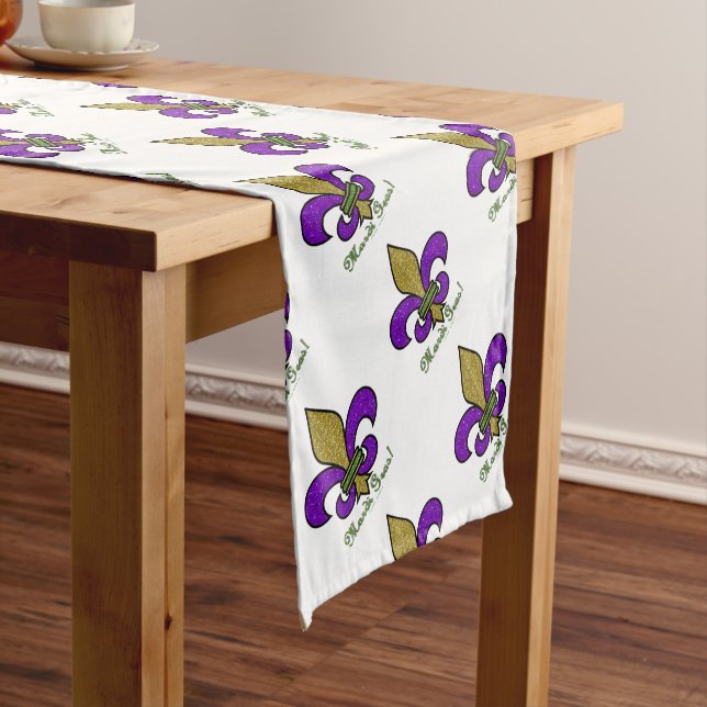 Colourful Mardi Gras Fleur De Lis Short Table Runner (In Situ)
