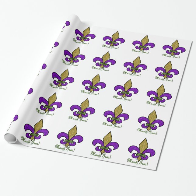 Colourful Mardi Gras Fleur De Lis Wrapping Paper (Unrolled)