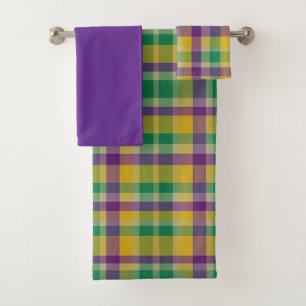 Colourful Mardi Gras gingham patterned Bath Towel Set
