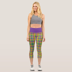 Colourful Mardi Gras gingham patterned Capri Leggings