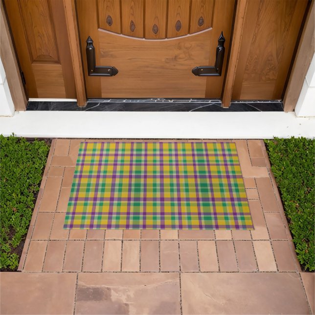 Colourful Mardi Gras gingham patterned Doormat (Outdoor)