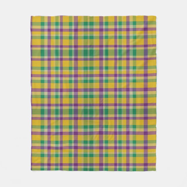 Colourful Mardi Gras gingham patterned Fleece Blanket (Front)