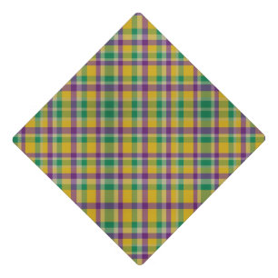 Colourful Mardi Gras gingham patterned Graduation Cap Topper