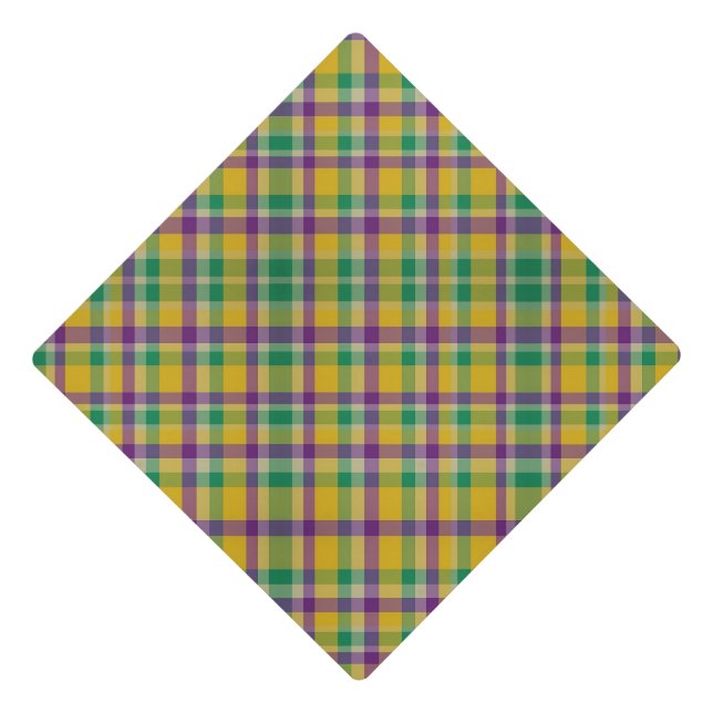 Colourful Mardi Gras gingham patterned Graduation Cap Topper (Front)